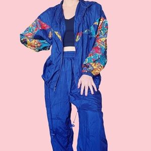 Vintage 80’s / 90’s Navy Blue Patterned Windbreaker Tracksuit